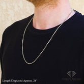 925 Sterling Silver 3mm Ball Bead Moon Cut Rhodium Chain